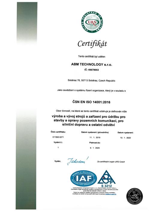 Certifikát ISO 9001 CZ