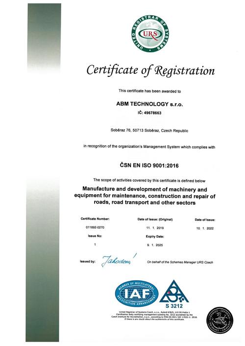Certifikát ISO 9001 EN